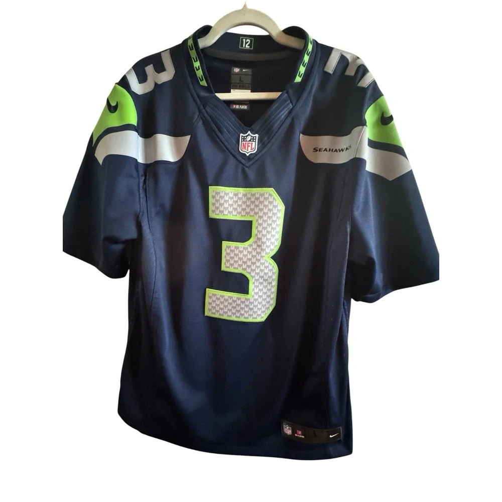 Nike NFL Seattle Seahawks Russell Wilson #3 Navy Blue Green Licensed L Jersey